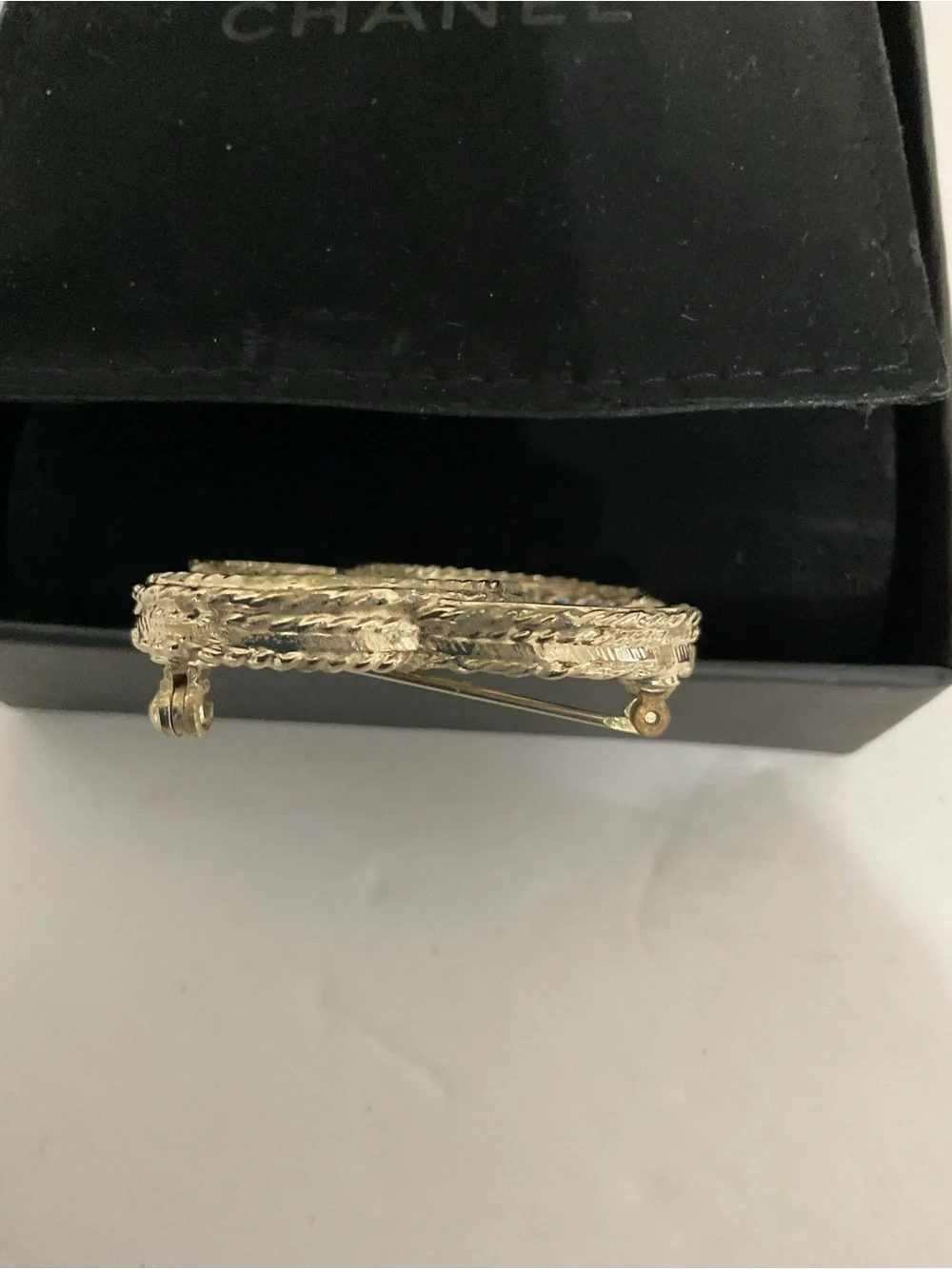 CHANEL Gold Tone Crystal CC Logo Brooch Vintage